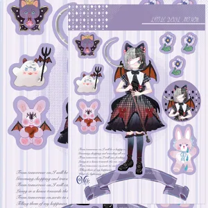 Cute gothic lolita anime girl sticker sheet for DIY phone case and journal decoration.