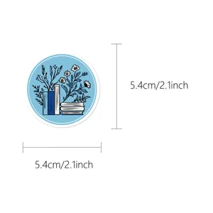 Blue aesthetic book and flower sticker, waterproof decorative sticker for phone, tablet, cup.