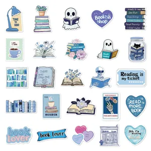 Aesthetic blue reading stickers set, waterproof vinyl decal for laptop phone water bottle.