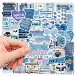 50pcs blue book theme waterproof stickers set, aesthetic vinyl decals for water bottles, laptop