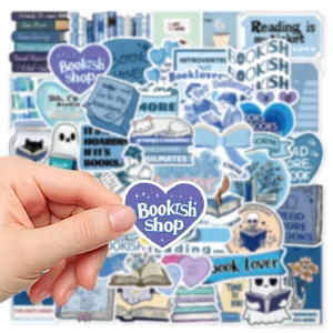 Aesthetic blue book lover stickers pack, waterproof vinyl decals for phone, tablet, journal.