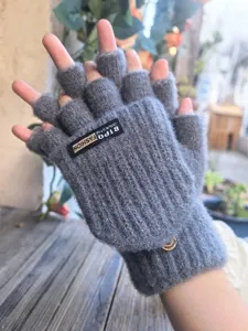 Guanti invernali da uomo in maglia convertibile senza dita, caldi e spessi in grigio.
