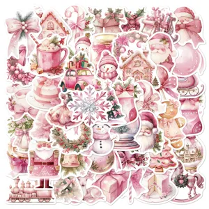 Ensemble d'autocollants étanches de Noël rose pour scrapbooking DIY, autocollants de vacances.