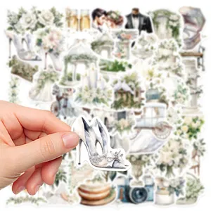 50 Pcs Vintage White Floral Wedding Waterproof Stickers for DIY Journal Guitar Decor