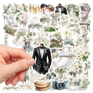 Waterproof vintage floral white wedding stickers for DIY journal diary decoration 50pcs