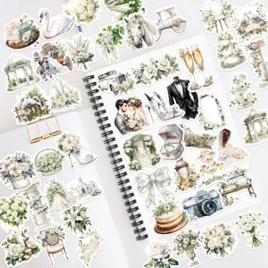 50pcs vintage floral white wedding stickers, waterproof DIY journal scrapbooking decals.