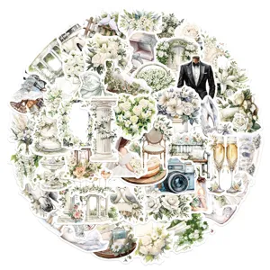 50pcs vintage floral white wedding stickers waterproof DIY journal decoration decals