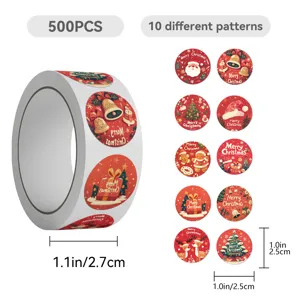 Christmas roll stickers 500pcs 10 different patterns holiday envelope sealing decorative diy labels