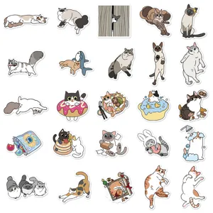 Cute cartoon cat waterproof stickers set for journal scooter phone case decoration details.