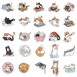 Cute cartoon cat stickers 50pcs waterproof vinyl decals for phone case skateboard journaling.