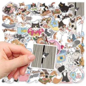 50 pcs cute cartoon cat stickers waterproof decals for journal, laptop, phone case, and luggage.