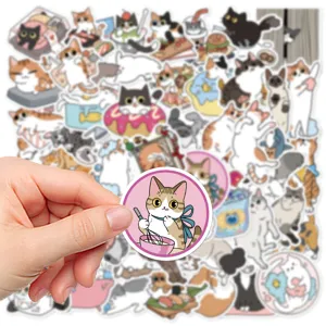 Cute cartoon cat stickers waterproof vinyl decals for journal, skateboard and phone case
