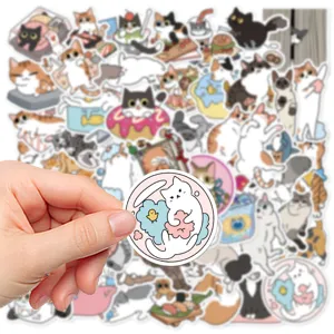 50 pcs cute cartoon cat graffiti stickers waterproof vinyl decals for journal phone case