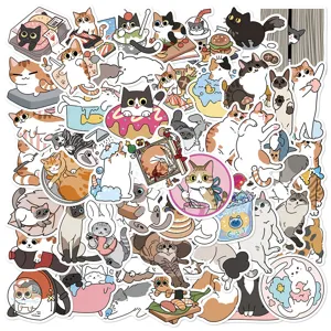 50pcs cute cartoon cat stickers waterproof vinyl decal for journal skateboard phone case detail