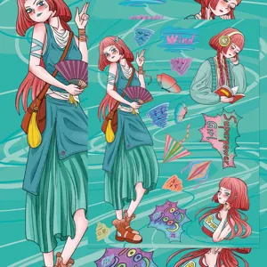 Cute cartoon superpower anime girl sticker sheet for phone case diy decoration waterproof