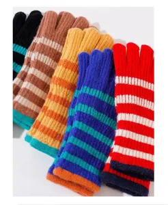Women winter warm knitted gloves striped long fingerless touchscreen outdoor student stylish