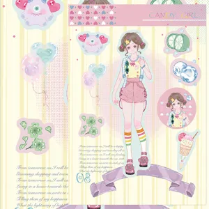 Detailed view of cute candy girl decorative stickers, perfect for DIY phone case design.