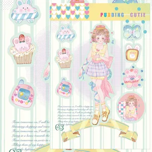 Cute sweet girl DIY sticker sheet set, aesthetic pastel stationery and phone case decoration.
