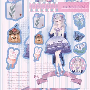 Cute anime girl puzzle stickers set, sweet style DIY decorative stickers for phone case and journal.