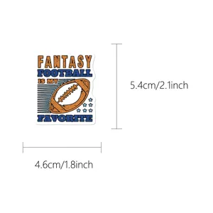 Detailed view of the American football fantasy sports waterproof vinyl sticker with dimensions.