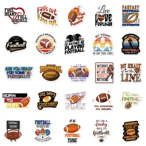 American football waterproof vinyl stickers detail view featuring sport quotes and cool helmet graphics.