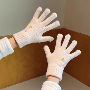 Cute thick warm knit touchscreen gloves for women winter riding cold proof cozy accessories