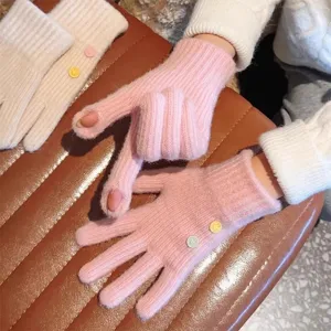 Women's touchscreen knit gloves winter warm cute exposed finger wool gloves for cold weather