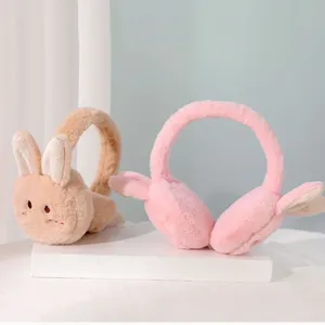Zachte pluche winter oorkappen voor vrouwen, comfortabele warme harige oormarmers roze bruin.