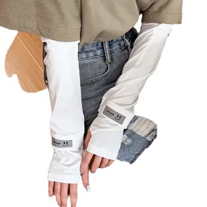 Women ice silk sun protection sleeves cooling arm guards for driving outdoor UV shield white