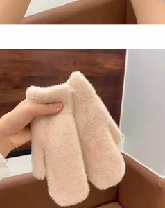 Women winter thick plush warm solid color mittens detailed view for cold weather wear