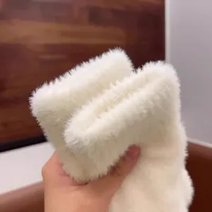 Winter warm plush solid color fluffy gloves for women stylish cozy cold weather hand protection