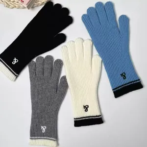Winter Cute Knit Touch Screen Gloves Women Warm Stretch Polyester Mittens With Embroidery Small Label Casual Cold Weather Gear