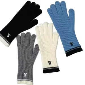 Winter cute knit gloves for women, warm touch screen wool gloves with stylish small embroidery.