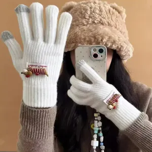 Gestreickte Plüsch Winter dicke warme Handschuhe süße Cartoon Hund Touchscreen