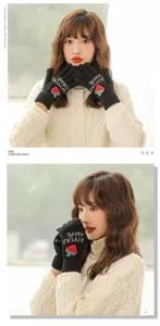 Women winter warm touchscreen gloves, cute knit fleece lined for cold weather riding.