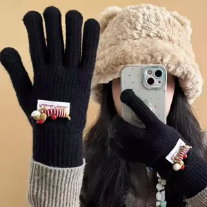 Winter dicke warme Strickhandschuhe für Damen süßer Hund Charme Touchscreen Handschuhe