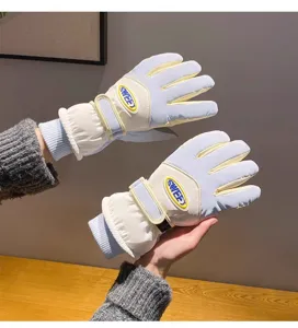 Winter warm touch screen gloves detail, plush lined windproof ski cycling gloves for women.