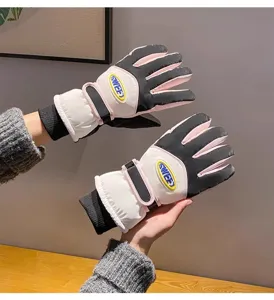 Women winter warm ski gloves windproof waterproof fleece lined cycling gloves detail view