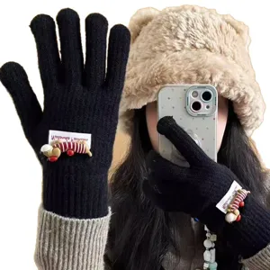 Winter dicke Strick-Touchscreen-Handschuhe süßer Welpe Plüsch warme Handschuhe für Damen Radfahren