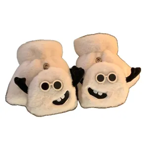 Cute funny plush flip-top half-finger gloves women winter warm writing cycling anti-cold