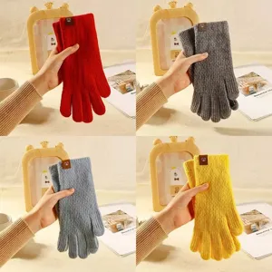 Damen Winter warme Strickhandschuhe Set, niedliche einfarbige Touchscreen Wollhandschuhe.