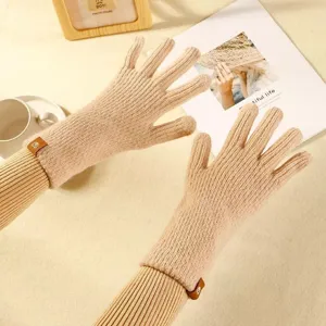 Damen Winter warme lange Strickhandschuhe einfarbige Touchscreen Wollhandschuhe Alltag