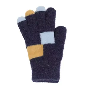 Guanti in maglia caldi invernali da donna, design touchscreen color-block e stile anti-freddo.