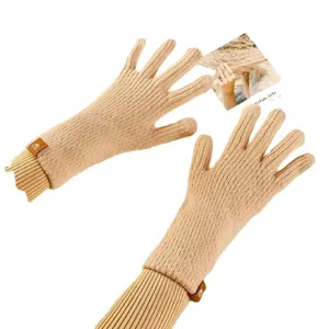 Damen lange Winter Strick Handschuhe Touchscreen warm dick einfarbig Wolle Handschuhe