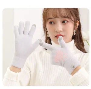 Women winter warm knitted touch screen gloves with cute cat paw design and soft thick lining.