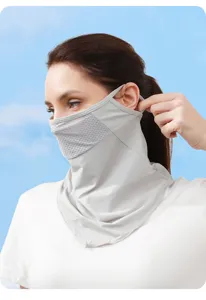 Breathable mesh sun protection face mask detail, UV blocking neck gaiter for outdoor sports.