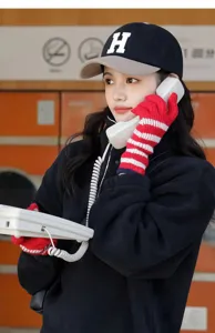 Knit striped arm warmers winter gloves for women, cozy fingerless thermal long gloves.