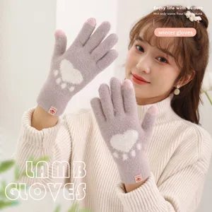 Cozy winter touch-screen gloves for women with cute cat paw design, warm and stylish.