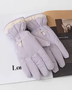 Women winter warm fleece thickened gloves, Chinese style tassel embroidery touch screen ski gloves.