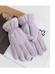 Women winter thick warm gloves purple fleece lined outdoor snow skiing cycling details view